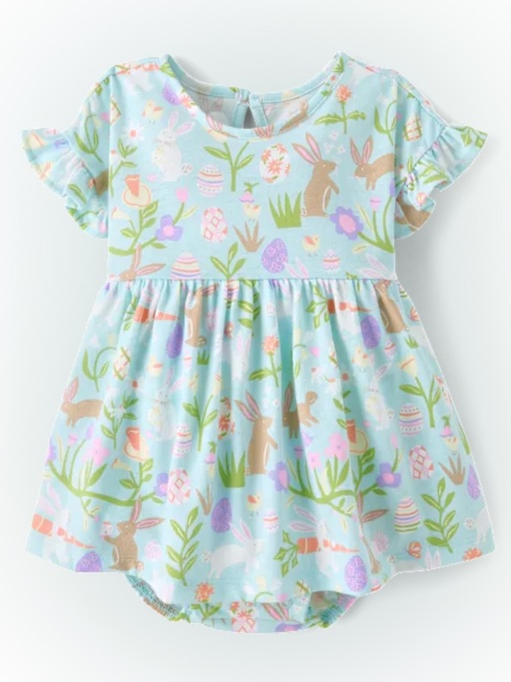 10/$15 Kids Easter Bunny Print Light Blue Dress Bodysuit